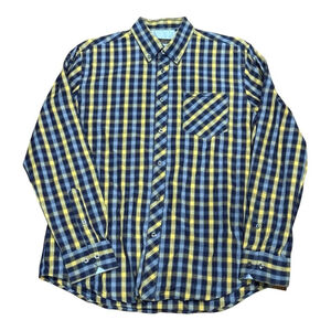 Ben Sherman Shirt Mens Medium Yellow Blue Plaid Button Down Long Sleeve Cotton